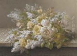 Bouquet With Roses And Lilacs by Raoul Maucherat de Longpre