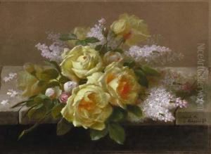 Roses, Cream; And Roses And White Lilacs On A Ledge: Two Works by Raoul Maucherat de Longpre