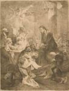 Jesus Reicht Den Glaubigen Das Abendmahl, Rechts Der Hl. Petrus. by Franz Anton Maulbertsch