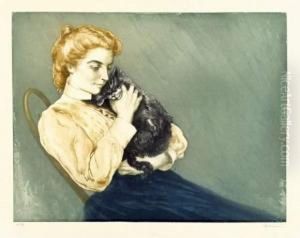 Jeune Femme Au Chat by Charles Maurin