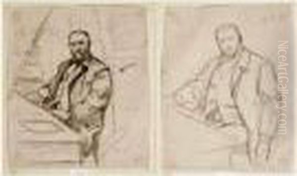 Sept Etudes Au Fusain Dont 6 Recto Verso Representant Probablement Des Autoportraits. - view 1