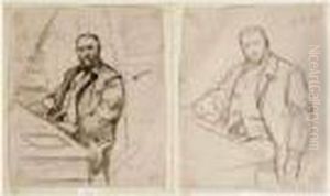 Sept Etudes Au Fusain Dont 6 Recto Verso Representant Probablement Des Autoportraits.