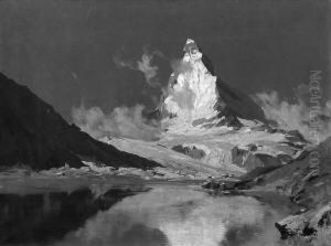"matterhorn Und Riffelsee". Sign.
 Und Undeutl. Bez. Ol Auf Lwd. 62 X 81 Cm