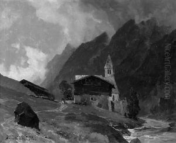 "st. Leonhard Im Pitztal". Sign.
 Und Bez. Rottach-egern, Rucks. Betitelt. Ol Auf Lwd. 66 X 81 Cm. Rahmen - view 1