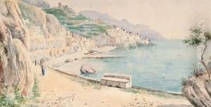 View Of Amalfi, With A Continental Watercolour Of A Woman In Traditional Dress by Alexander James Mavrogordato