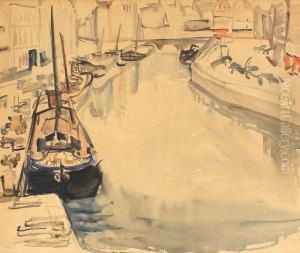 Ship Canal In The Netherlands by Arnold Max Wexler