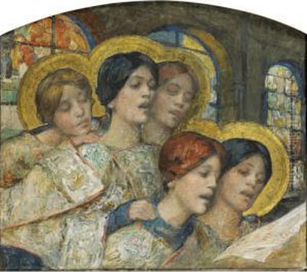 Le Chant Des Anges [ ; The Song 
Of The Angels ; Watercolour And Gouache, Heightened With Gold On Paper ;
 Signed Lower Left ] - view 1