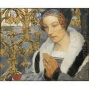 Femme En Priere [ ; Woman 
Praying ; Watercolour, Gouache, White Chalk And Charcoal On Paper ; 
Signed And Dedicated Upper Left ] by Edgard Maxence