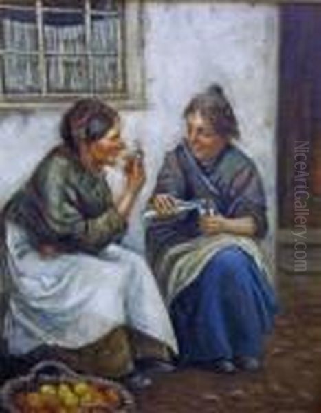 Oil, Two Fisher Ladies Outside A Cottage, 19 - view 1