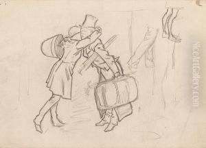 An Album Of Caricatures And Figure Studies Including A Self Portrait
