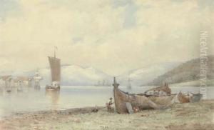 A Steamer And Other Shipping In A Norwegian Fjord by Walter William May