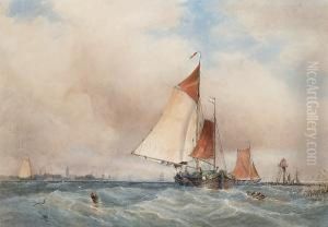 Dutch Barges On The Scheldt by Walter William May