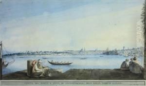 View Of The Port And The City Of Constantinople, From Leander'stower by Luigi Mayer