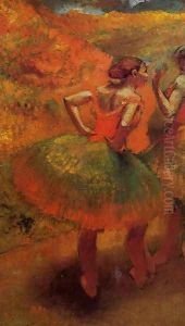 Two Dancers in Green Skirts, Landscape Scenery