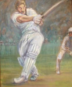 'boundary' Portrait Of The Legendary Cricketer Ian Botham Batting A Ball To The Boundary