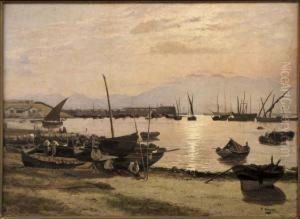 John Shore Fishing Boats In Harbor by William Frederick Mayor