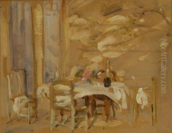 Terrace Scenes Lady Seated At A Table & An Empty Table - view 1