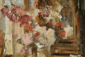 Still Life Of Flowers Before A Mirror by William Frederick Mayor