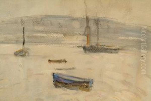 Boats At Runswick Bay With Whitestones Cliffs In The Background - view 1