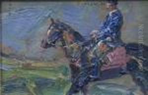 Springreiter. Oben Mittig Signiert by Max Mayrshofer