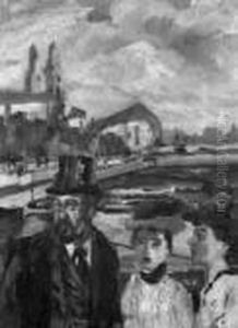 Zurich, Uferpromenade Mit Drei Personen