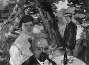Gartenszene Mit Vier Personen by Max Mayrshofer