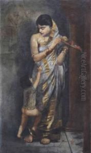 Mother &amp;child by Hemendranath Mazumdar