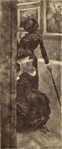 At the Louvre - The Painter (Mary Cassatt) c.1879 by Edgar Degas