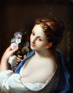 Fanciulla Con Rose by Giuseppe Mazzolini