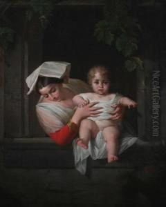 Mother And Child By The Window by Giuseppe Mazzolini