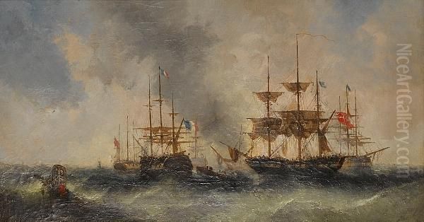 Fort Rouge, Calais; Ships At Anchor In Choppy Seas - view 1