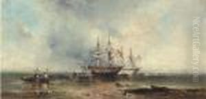 Trading Brigs Unloading At Low Tide; And Shipping At The Harbourmouth by William McAlpine