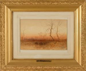 Sunset Landscape With Bridge And Distant Town by George Herbert McCord
