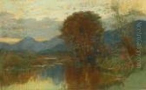 Luminous River Landscape With Distant Mountains by George Herbert McCord
