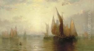 Sailboats On A River At Dawn