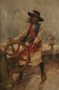 Pirate At A Ship Wheel by Arthur David Mccormick