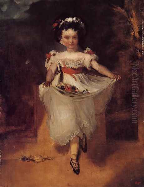 Little Girl Carrying Flowers in Her Apron - view 1