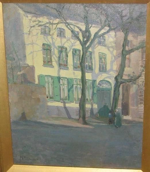 Sunlit Street Scene With Figures And Trees - view 1