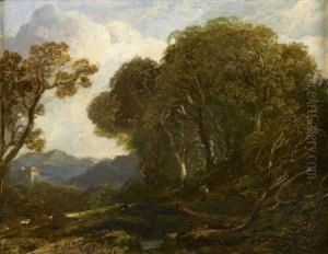 A Wooded Landscape With Distant Tower by Horatio McCulloch