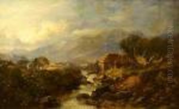 Thatched Cottages By A Highland Stream - view 1