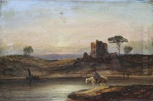 Watering By A Castle by Horatio McCulloch