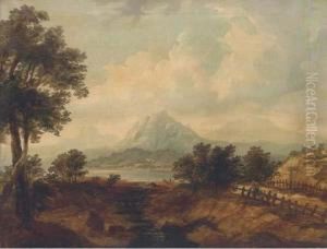 Figures On A Track, With An Estuary And Mountains Beyond by Horatio McCulloch
