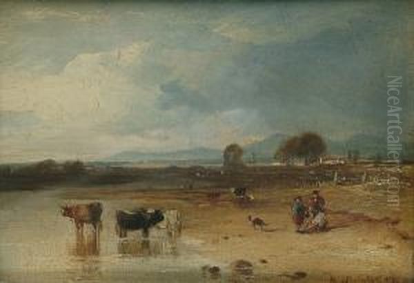 Cattle Watering, In An Extensive Landscape - view 1