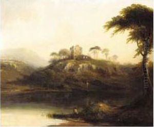 Fishing At The Loch Beside The Ruin by Horatio McCulloch