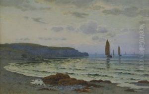 Coastal Landscape With Sailing Boats At Sea by John Mcdougal