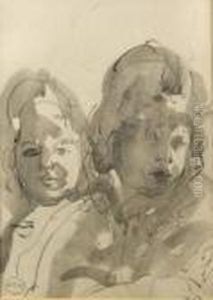 Shoulder Length Portrait Of His Two Children Shoulder Length Portrait Of His Two Children