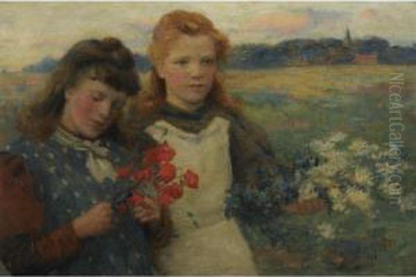 Girls Picking Wild Flowers - view 1
