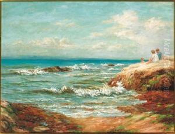 Children Sitting By The Shore by John Mcghie