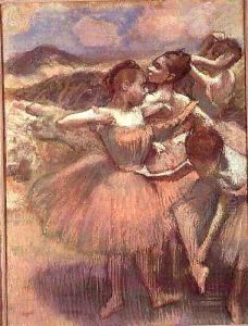 Four dancers on stage by Edgar Degas