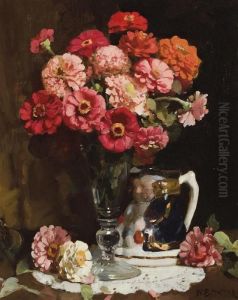 Zinnias And Toby Jug by William Beckwith Mcinnes
